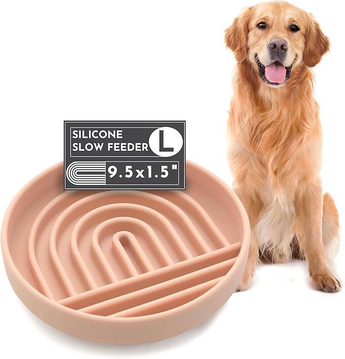 Should We Go? Slow Feeder for Dogs & Puppies, The Slowdown Bowl Silicone Slow Eating, Modern Lick Mat Design, Reduces Gulping, Fits 2.5 Cups, 9.5” Across x 1.5” Tall, Mealtime Challenge, Large-Blush