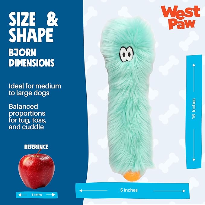 WEST PAW Rowdies Sven Durable Plush Dog Toy with HardyTex Reinforced Seams Squeaker - Soft Plush Exterior Hand Sewn by Skilled Artisans and Made in USA for Dogs - Citrus