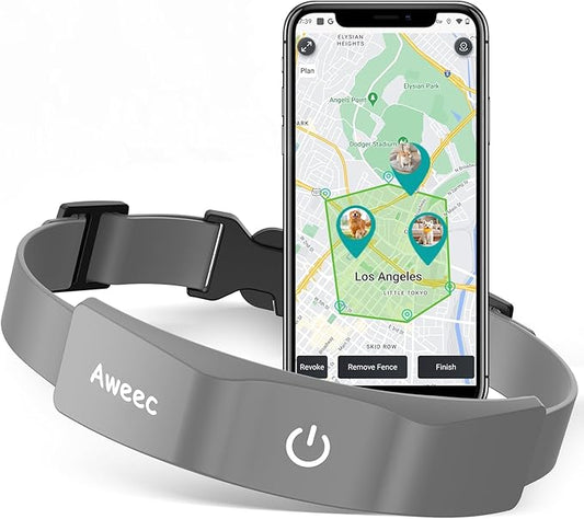 GPS Wireless Dog Fence with Free App, Electric Fence System with Training Collar, Portable Fence for Outdoor Use, Rechargeable Waterproof Flexiable Collar, Adjustable for Large Medium Dogs (Gray)