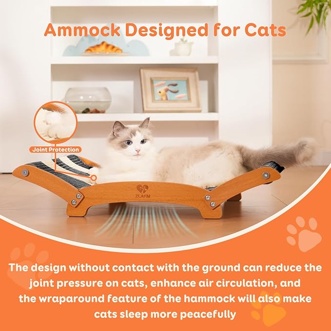 Extra-Larger Sisal Cat Scratcher Bed, Durable Cat Scratching Post with Hammock for Indoor Cats Lounger & Sleep & Scratch, Natural Sisal Cat Scratch Pad, Sturdy Solid Wood Frame (BeigeBlack)