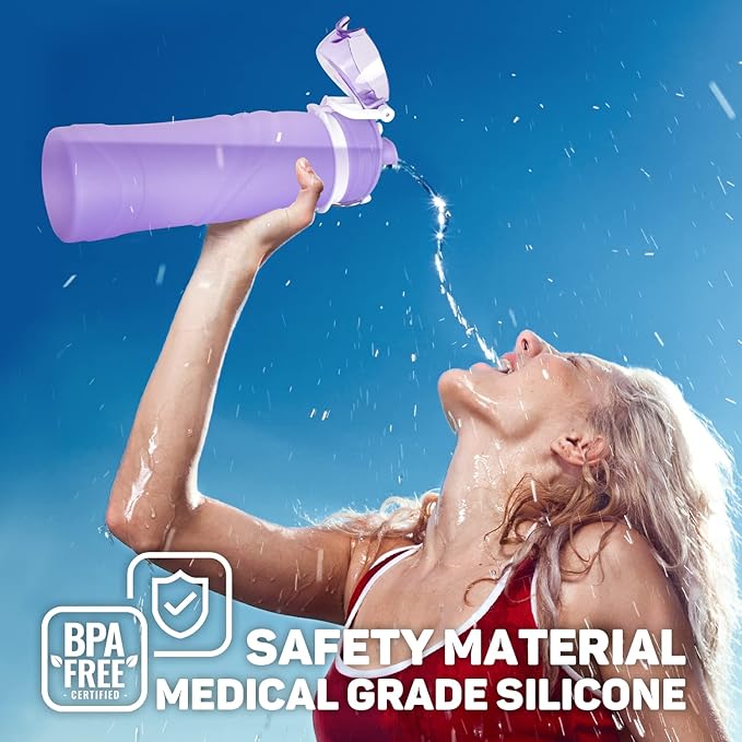 Kemier Collapsible Silicone Water Bottles-750ML,Medical Grade,BPA Free Travel Water Bottle Can Roll Up,26oz,Leak Proof Foldable Sports & Outdoor Water Bottles