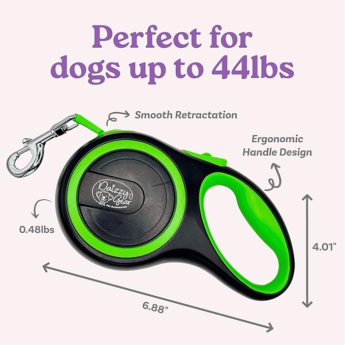 Retractable Dog Leash for Small, Medium & Large Dogs – Heavy-Duty, Tangle-Free, Reflective, 16FT Long, Anti-Slip Soft Handle with One-Hand Brake - 44 LBS /16FT - Small - Green