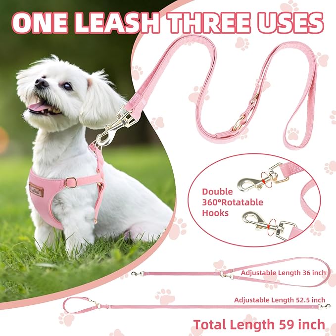 PUPTECK Dog Harness and Leash Set Small Sized, Step-in Cute Puppy Harness, Soft Lightweight Padded Vest, Escape Proof No Pull Pet Harnesses Easy for Walking, Pink, XS