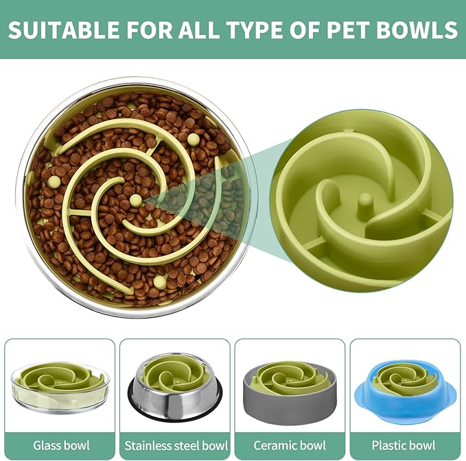 Slow Feeder Dog Bowls Insert, Animire Soft Silicone Slow Eating Dog Food Bowl for Small, Medium and Large Dogs, Compatible with Regular and Elevated Bowls