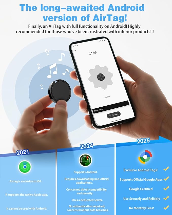 Air Tags for Android,Air Tags-4 Pack Android,Android Tracker Tags with 4 Case,2 Year Battery Life,Google Find Trackers for Google'S Find Hub App,IP65 Waterproof Luggage Tracker Android for Keys