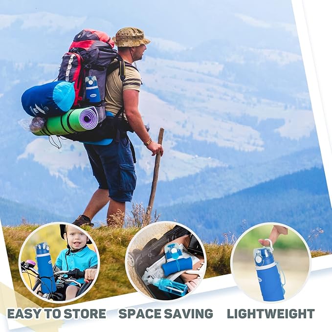 Kemier Collapsible Silicone Water Bottles-750ML,Medical Grade,BPA Free Travel Water Bottle Can Roll Up,26oz,Leak Proof Foldable Sports & Outdoor Water Bottles