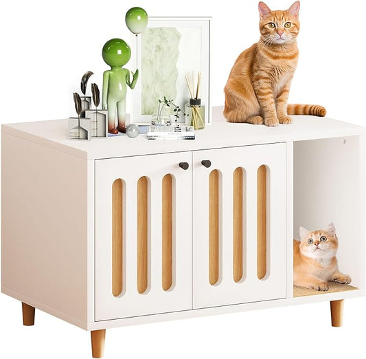 Cat Litter Box Enclosure, Hidden Enclosed Cat Litter Box Furniture with Scratching Mat, Indoor Side Table End Table for Living Room Bed Room