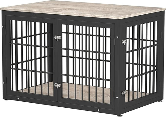 48 Inch Heavy Duty Dog Crate Furniture for Large and Medium Dogs, Decorative Pet House End Table, Wooden Cage Kennel Furniture Indoor, Grey