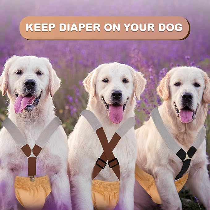 Saintrygo 2 Pcs Dog Suspenders for Diapers Female Male Belly Bands Canine Harness Keep Diaper on Your Pet for Small Medium and Large Dogs(Black, Brown,Medium)