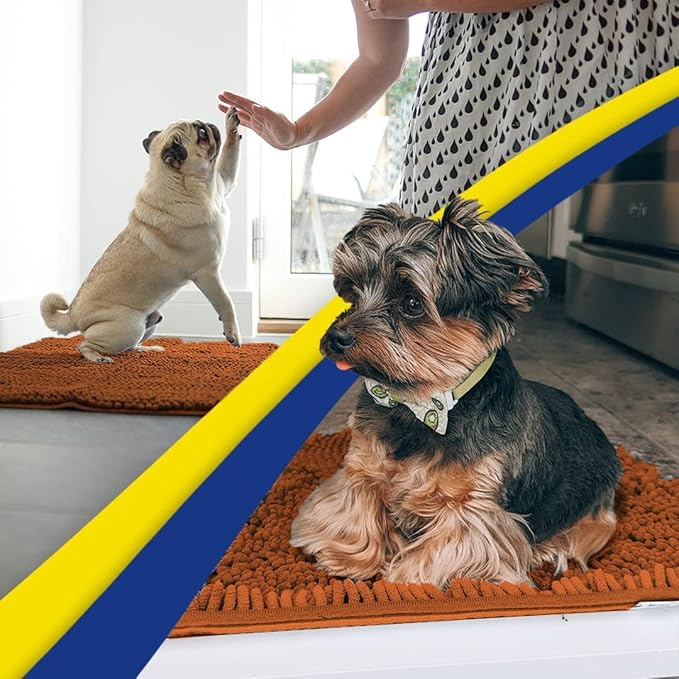 Muddy Mat® | Super Absorbent Door Mat Indoor, Microfiber Quick Dry Chenille Entryway Rug, Non-Slip Front Door Mat, Indoor Mats for Entryway, Machine Washable Pet Rug, Orange Large 35"X24"