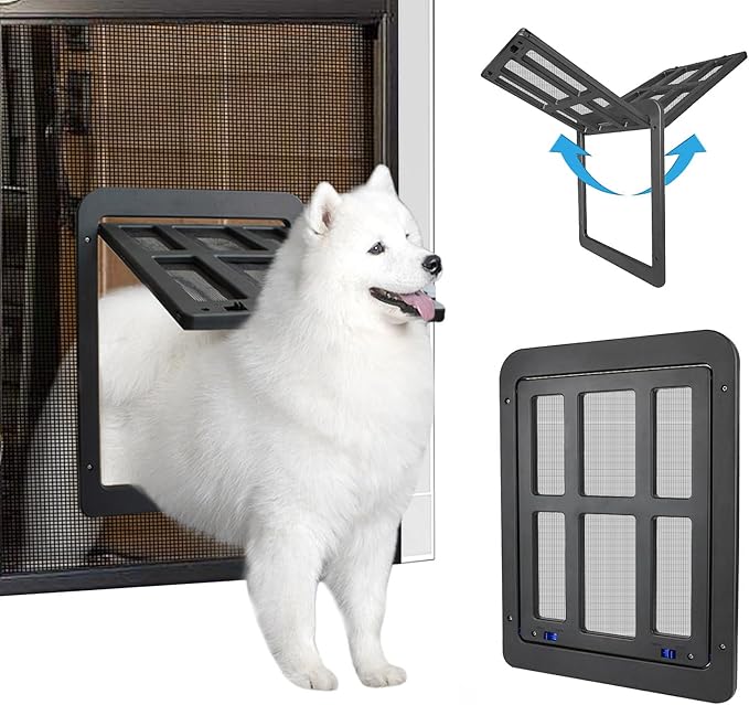 NAMSAN Dog Screen Door, Flap Opening 11.2 x 14.4 inches, Dog Door for Screen Door, Large Pet Door for Sliding Door Magnetic Self-Closing, Screen Door with Doggie Door Built in, Lockable, Black