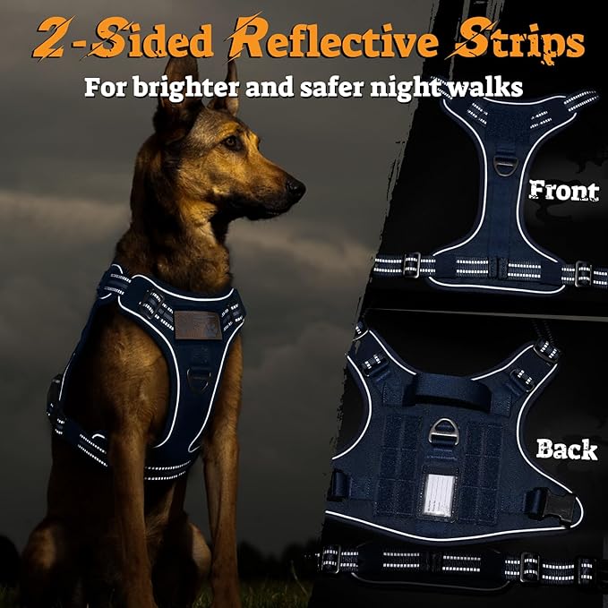 rabbitgoo Dog Harness Small Sized No Pull, Tactical Service Pet Vest with Molle and Control Handle, Adjustable and Reflective Military Harness for Easy Walking and Training, Blue, S