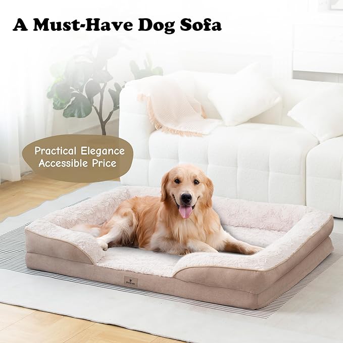 XXL Orthopedic Dog Beds Large Sized Dog - Washable Large Dog Cat Bed Waterproof, Comfort Dogs Couch Sofa with Washable Removable Cover, Pet Bed with Nonskid Bottom, Beige, 53"