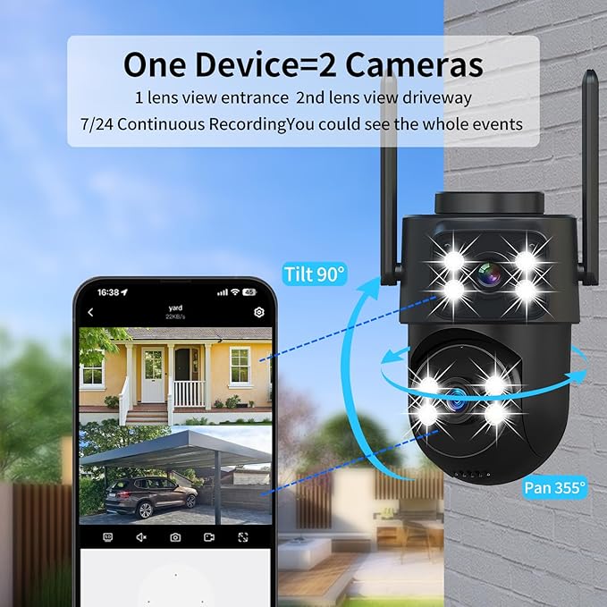 Dual-Lens Smart-Indoor Outdoor-Camera, 2K-3MP HD - 5G WiFi, 360° AI Motion Tracking IP65 Weatherproof, Color Night Vision, 24/7 Recording, 2-Way Audio, Nanny/Pet/Baby Cam (Black)