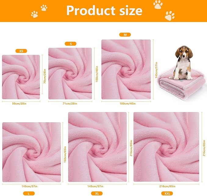 Pink Calming Pets Blanket Big Dogs and Cats Fluffy Sherpa Fleece Waterproof Pet Bed Blankets Couch Covers Puppy Leakproof Sofa Couch Washable Cover Warm-XL-85x57in