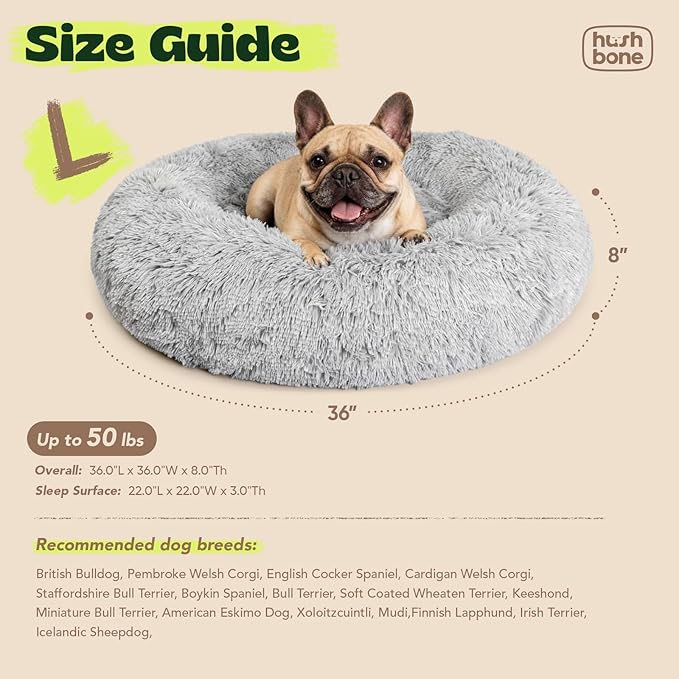 Orthopaedic Round Dog Beds for Large Dogs Washable with Removable Cover,Extra Comfort Calming Foam Cooling Gel Pet Bed with Waterproof Plush Cushion,Fluffy Anti Anxiety Cuddler for Sleep 36 Inch,Grey