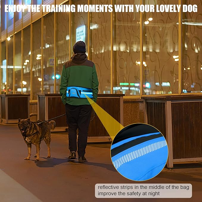 LIOPARD Dog Large Treat Bags Training Pouch Hands Free Waist Belt Puppy Small Waterproof Fanny Pack Pet Accessories Waste Bags with Dispenser for Travel Running Walking Hiking Agility (Blue)