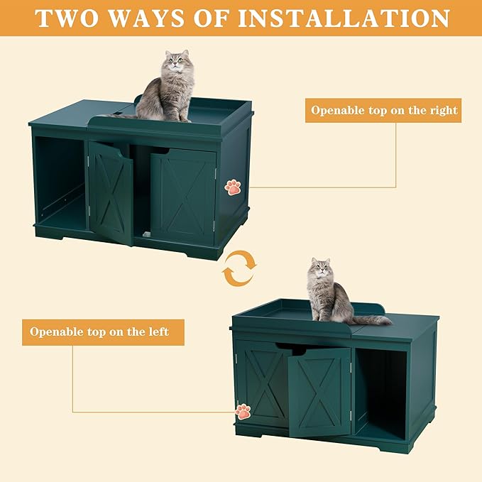 Flip Top Cat Litter Boxes Enclosure Covered Litter Box Hidden Furniture Wooden Cat Washroom Cabinet for Kitty, Medium and Large Cat Green