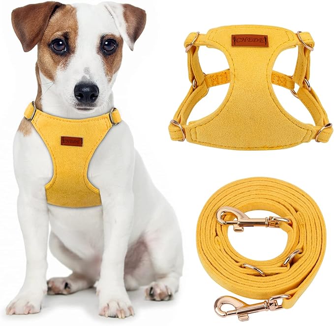 CHEDE No Pull Puppy Harness and Multifunction Dog Leash Set- 8 Colors Soft Adjustable No Choke Escape Proof Cute,Lightweight Pet Vest Harness for Small and Medium Dog (S, Yellow)