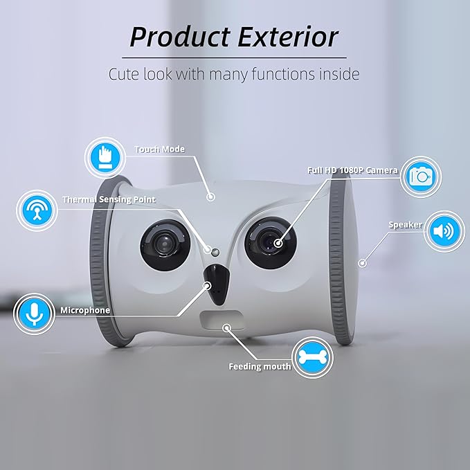Owl Robot,Pet Camera Treat Dispenser Interactive Toy for Dogs Cats with Remote Phone App Control