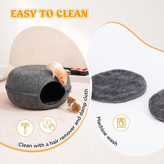 Guinea Pig Hideout, Double Function Guinea Pig Bed with 2 Soft Cushions, Small Animal Cage Accessories for Guinea Pigs, Hamsters, Hedgehogs, and Ferrets (Dark Grey)