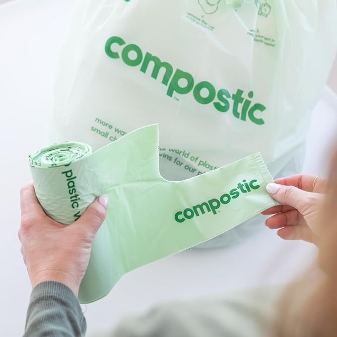 Compostic Home Compostable Trash Bags, 13 Gallon Tall Kitchen Rubbish Bags (23” x 29”), Extra Strong & Quickly Breaks Down, 50 Count