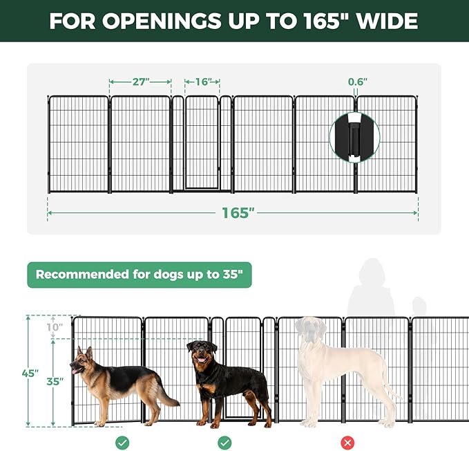 FXW Dog Gate Extra Wide Designed for Indoor Use, Adjustable Width Up to 165-inch Wide (45" H 6 Wire Panels for Large Dogs), Black