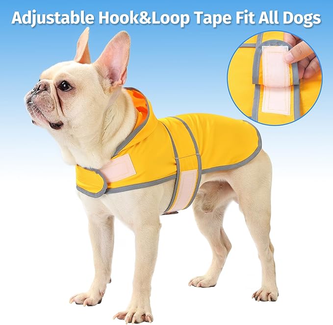 Dog Raincoats for Medium Dogs Waterproof Hooded Rain Jacket with Reflective Strips Leash Hole & Poncho Adjustable Fit (Yellow,M)