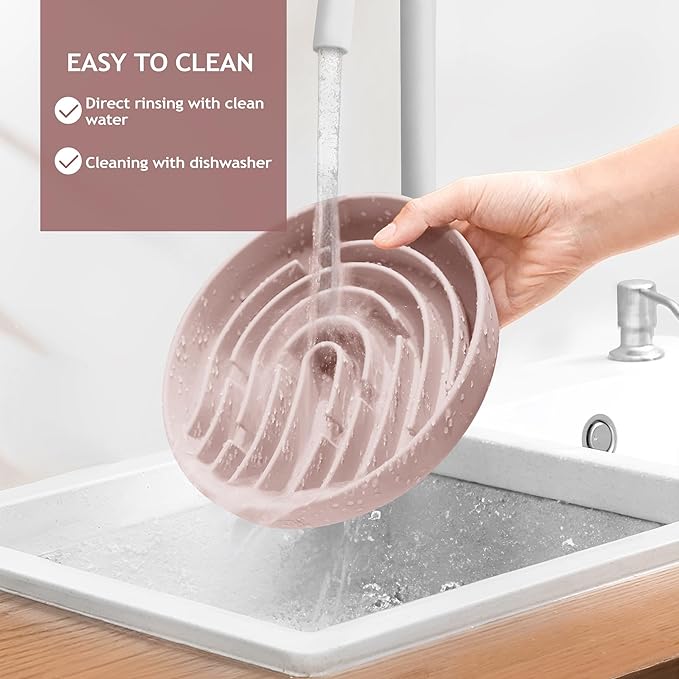 Coomazy Large Silicone Slow Feeder Dog Bowls, Interactive Puzzle Toy for Pets Food Training, Keeps Dogs Busy, Prevents Puppy Overeating (Dusty Pink, Large: 3.2Cup)