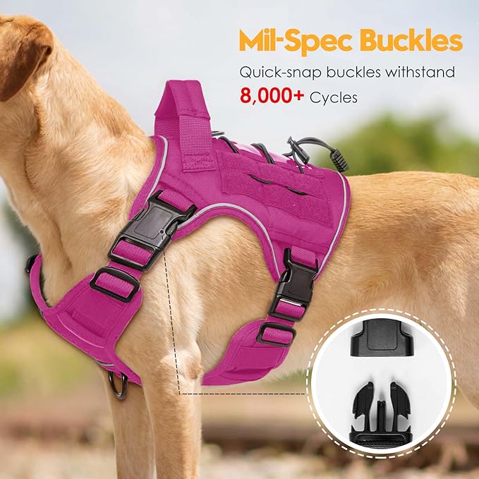 Heavy-Duty Tactical Dog Harness for Large Dogs, No Pull Adjustable Reflective Pet Vest with Molle System, K9 Military-Grade Control for Service Training, Outdoor & 10+ Breeds, Pink, Small