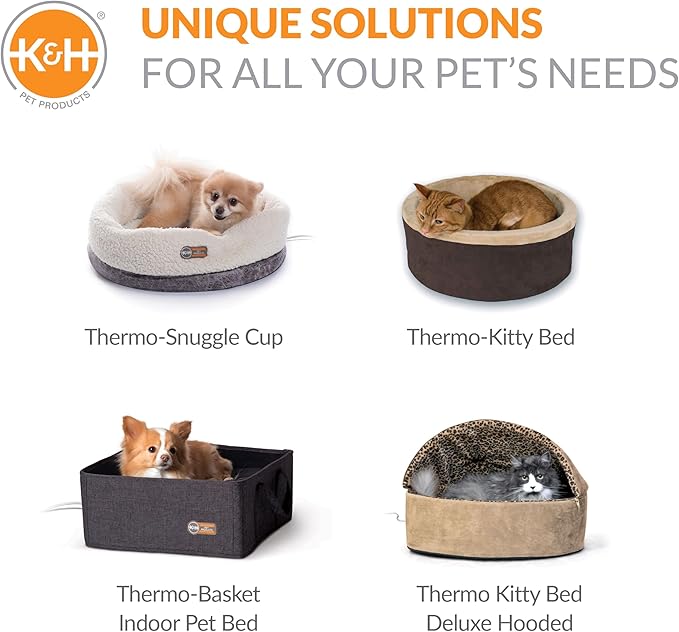 K&H Pet Products Thermo-Pet Cave Heated Cat Bed for Large Cats, Indoor Heated Warming Bed for Dogs & Cats, Covered Cave Pet Tent, Collapsible, Machine Washable, Safety Listed - 17 X 15 X 13in Navy