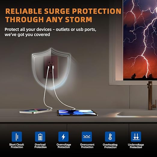ELEGRP USB Charger Wall Outlet, USB Receptacle with USB A & USB C Ports, 20 Amp Duplex Tamper Resistant Receptacle Plug NEMA 5-20R, Wall Plate Included, UL Listed, 10 Pack, Matte Brown