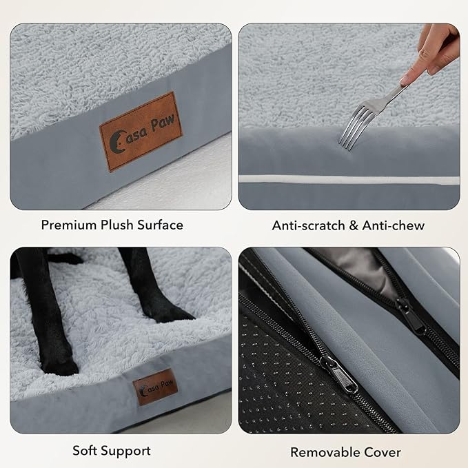 Orthopedic Dog Beds for Extra Large Dogs, Waterproof Egg Crate Foam XL Dog Bed with Sides 45x35Inch, Big Dogs Couch Beds with Removable Washable Cover and Nonskid Bottom, Grey