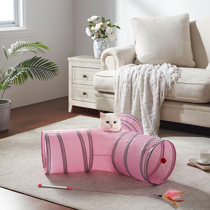 Cat Tunnels for Indoor Cats 3 Way Play Toy Kitty Tunnel Peek Hole Toy with Ball for Cat Tube Fun for Rabbits Kittens and Dogs