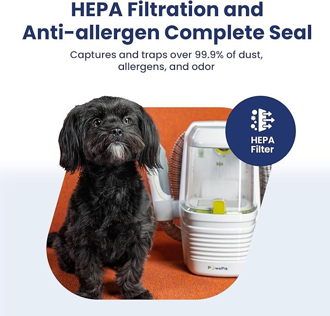 PAWSPIK Professional Dog Grooming Vacuum Kit, Dogs & Cats, Direct Handheld Control, 7 Grooming Tools, Deshedding and Dematting for Grooming, Large 2.2L Dust Bin, UL, HEPA Filter