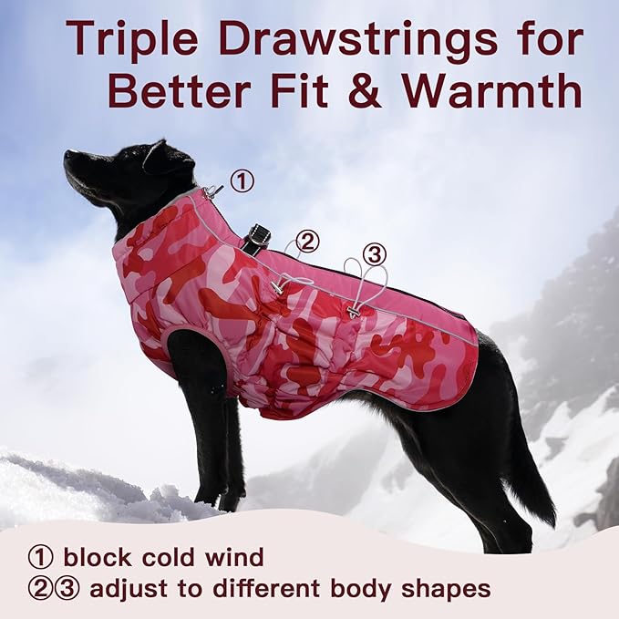 Dog Coat Winter Warm Dog Jackets for Large Dogs Reflective Snowsuit with Harness Fleece Dogs Snow Jacket Waterproof Pet Clothes for Cold Weather