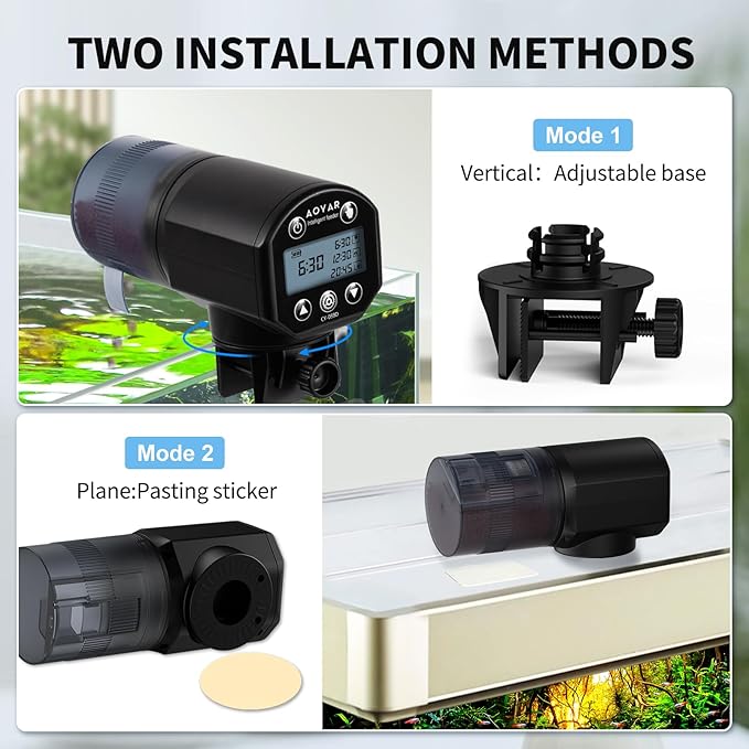 Automatic Fish Feeder Dispenser for Aquarium: Rechargeable Auto Feeders for Tank Turtle Pond Betta - 200ml Smart Food Feeding Timer Dispensers for Flake Pellet Vacation Weekend