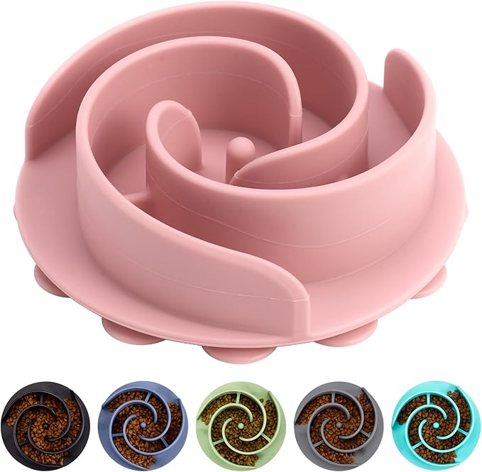 Slow Feeder Dog Bowls Insert, Bestalk Soft Silicone Slow Eating Feeder Insert with Suction Cups for Small, Medium and Large Dogs, Fit into Basic and Elevated Dog Bowls, Pink
