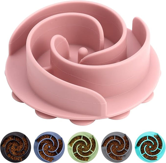 Slow Feeder Dog Bowls Insert, Bestalk Soft Silicone Slow Eating Feeder Insert with Suction Cups for Small, Medium and Large Dogs, Fit into Basic and Elevated Dog Bowls, Pink