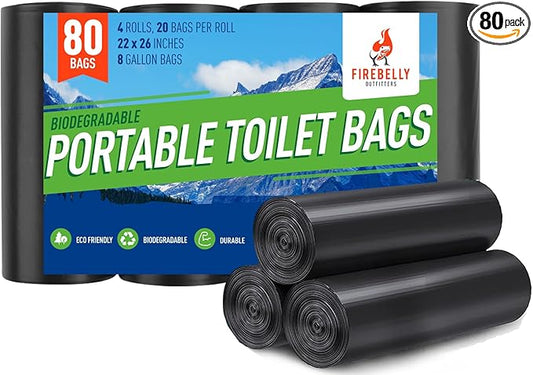 Firebelly Outfitters Portable Toilet Bags for 5 Gallon Bucket - 80 Biodegradable Camping Poop Bags - Leak-Proof, Durable Waste Bags for Outdoor, RV, & Emergency Use - Easy Disposal