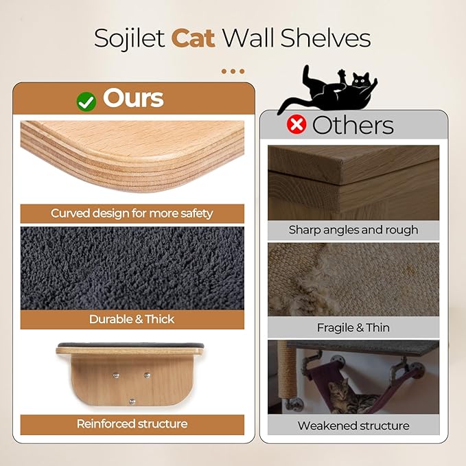 Cat Wall Shelves for Cat Wall Steps, Perch, Ladder, Wooden Floating Modern Mounted Space Saving Furniture with Scratching Cushion Removal Cover for Climbing, Jumping and Sleeping(Steps & Space Bed)