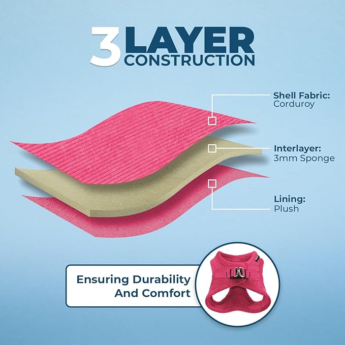 Best Pet Supplies - All Weather Mesh/Plush, Reflective, No Pull Harness for Small, Medium Dogs, Cats - Secure with Hook & Loop Fastener, Buckle, Double D-Rings - Fuchsia Corduroy, S