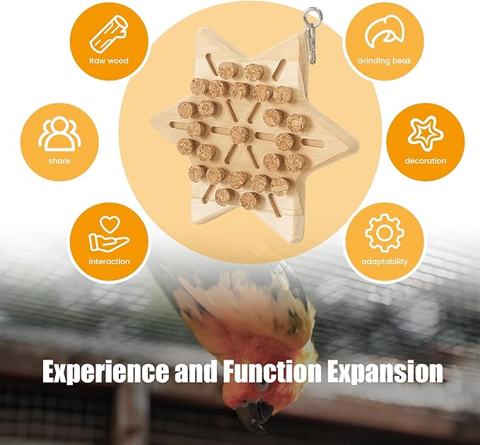 Wooden Bird Chew Toy, Parrot Biting Toys, Foraging Training, Relieve Boredom & Anxiety, Bird Cage Accessories, for Small Parakeets, Conures, Macaws, Budgies, Finches, XH D