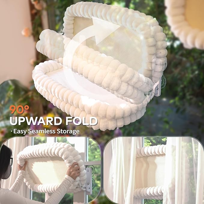 CHEERPALS Cat Window Perch for Indoor Cats Hammock for Window with Reversible Cushion, Foldable Cat Window Bed for Large Cats and Kittens(White,Large)