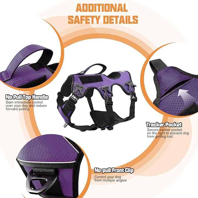 AUROTH Escape Proof No Pull Dog Harness - Soft Padded Reflective Adjustable Vest with Lift Handle - Medium Size