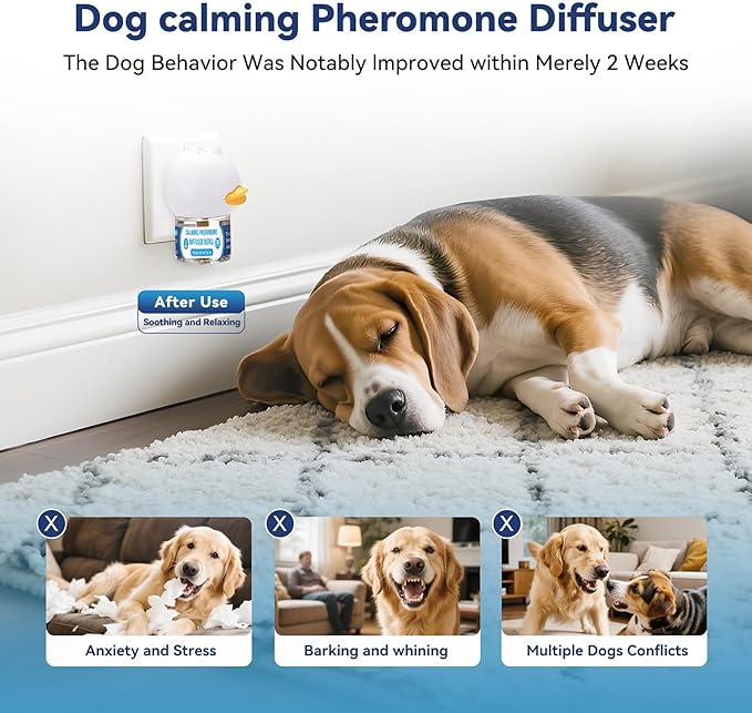 Dog Calming Pheromones Diffuser: 6-in-1 Kit Appeasing Pheromone Diffuser to Calm (2 Plugin+4x48ml Refills) for Comfort Reduces Stress Anxiety, Long-Lasting Appeasing Pheromone for Pet Dog Cat (6in1)