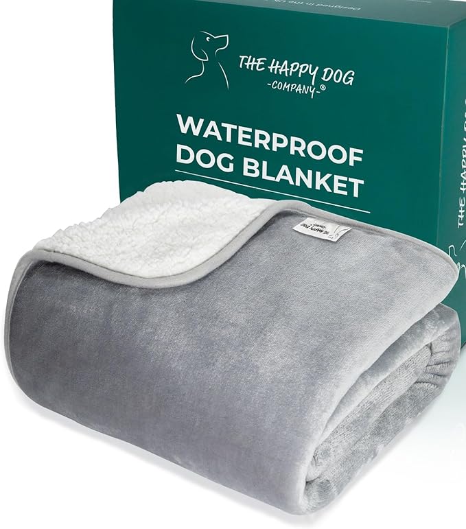 100% Waterproof Dog Blankets for Large Dogs – Soft Fleece, Washable Pet Throw for Couch, Car, Bed & Furniture Protection, Soft Fluffy Reversible Blanket, 40”x47”, Gray/White