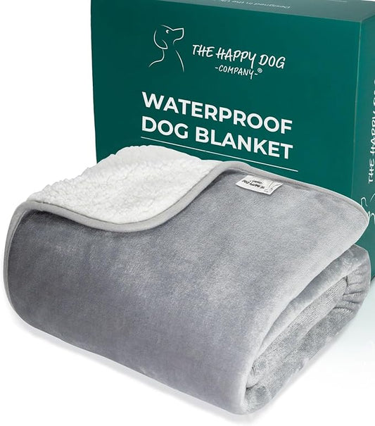 100% Waterproof Dog Blankets for Large Dogs – Soft Fleece, Washable Pet Throw for Couch, Car, Bed & Furniture Protection, Soft Fluffy Reversible Blanket, 40”x47”, Gray/White