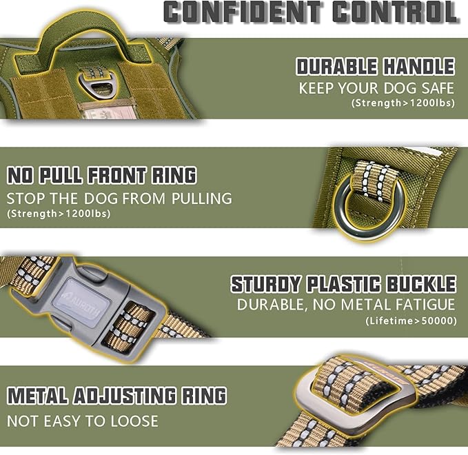 AUROTH Tactical Dog Harness for Large Dogs No Pull Adjustable Pet Harness Reflective K9 Working Training Easy Control Pet Vest Military Service Dog Harnesses