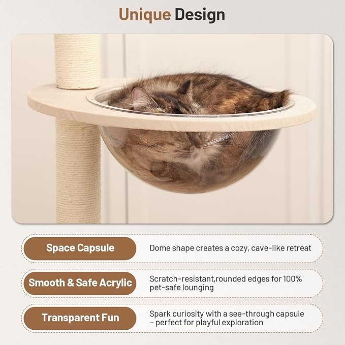 Rattan Cat Climbing Tower Condo with Scratching Post,Capsule,Basket,and Bed Modern Heavy Duty Cat Tree for Indoor Cat Large Adult